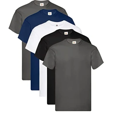 Abbildung von Fruit of the Loom Herren T Shirt Original M L XL XXL 3XL 4XL 5XL auch Farbsets, 2Weiss 1Schwarz 1Grau 1Navy, (5er Pack) + 1HL Kauf Notizblock