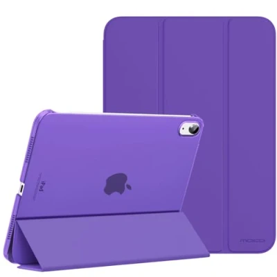 Abbildung von MoKo Hülle für ipad 10. Generation 2022, 10,9 Dünne Leichte PU Leder Tablet mit Auto Schlaf/Aufwach Funktion Transluzente PC Rückseite, Purpurschwarz