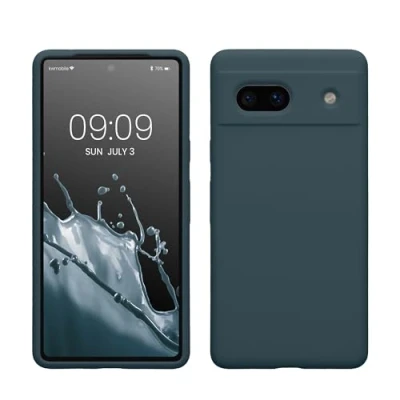 Abbildung von kwmobile Hülle kompatibel mit Google Pixel 7a Silikon Handy Case Handyhülle weiche Oberfläche kabelloses Laden Dunkler Schiefer