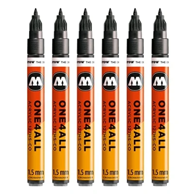 Abbildung von Molotow One4All 127HS CO Acryl Marker (1,5 mm Strichstärke, hochdeckend und permanent, UV beständig, für fast alle Untergründe) 6 Stück Farbe 223 metallic schwarz