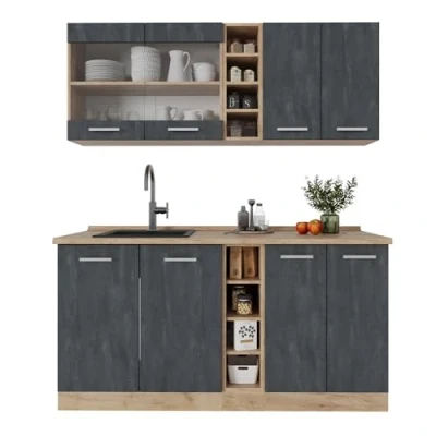 Abbildung von Vicco Singleküche R Line, Schwarz Beton/Goldkraft Eiche, 160 cm AP Eiche