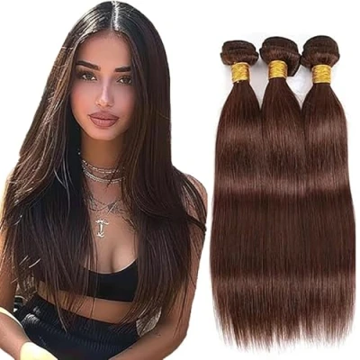 Abbildung von Tuheerst Echthaar Extensions Tressen Haarverlängerung Human Hair Bundles Straight #4 Chocolate Brown Double Weft 100g/PC Long 32 Zoll