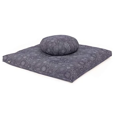Abbildung von Bodhi Meditations Set Maharaja Collection Meditationsmatte (Zabuton) &amp; Meditationskissen Zafu mit Dinkelfüllung Bezug aus Baumwolle Unterlage zur Meditation (Mandala/Dunkelblau)