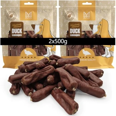 Abbildung von MERSJO Hundeleckerlis Premium Entenwürste für Hunde, 2x500g, Glutenfrei, 90% Entenfleisch, Natürliche Hundesnacks