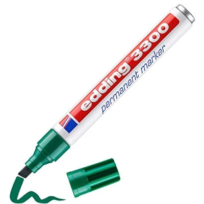 Abbildung von edding 3300 Permanentmarker grün 10 Stifte Keil Spitze 1 5 mm schnell trocknender Permanent Marker wasserfest, wischfest für Karton, Kunststoff, Holz, Metall Universalmarker