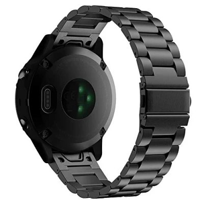 Abbildung von MoKo Armband Kompatibel mit Garmin Fenix 7/6/6 Pro/5/5 Plus/Epix Gen 2/Forerunner 945/935/Approach S62/Instinct 2/MARQ, 22mm Quick Fit Edelstahl Uhrenarmband Ersatzarmband Metallschnalle Schwarz