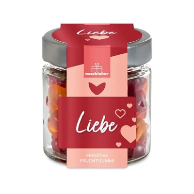 Abbildung von Herz Fruchtgummi Geschenkglas Liebe 120g Geschenk für die Liebsten Das Mitbringsel deine Freunde Valentinstag oder Muttertag Partnerin