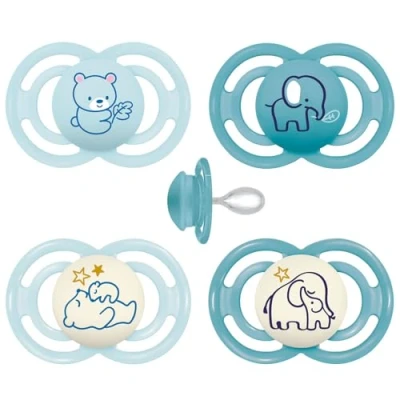 Abbildung von MAM Perfect Day &amp; Night Schnuller 16+ M (4er Pack), inkl. Transport und Sterilisationsbox, Baby ab 16 Monate, Sauger aus SkinSoft Silikon, 4 Stück