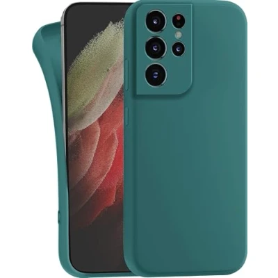 Abbildung von MyGadget Hülle kompatibel mit Samsung Galaxy S21 Ultra robuste Handyhülle TPU Case Slim Silikonhülle Back Cover Kratzfest Schutzhülle Matt Olivgrün