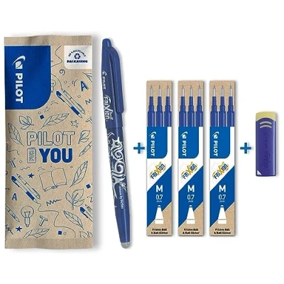 Abbildung von PILOT FriXion Ball 0.7 Set 1 Stift, 9 Minen, Radierer Blau Radierbare Tintenroller 0,4mm Strichstärke, angenehme Schreibführung beim Schreiben, thermosensitive Tinte, mit austauschbarer Mine