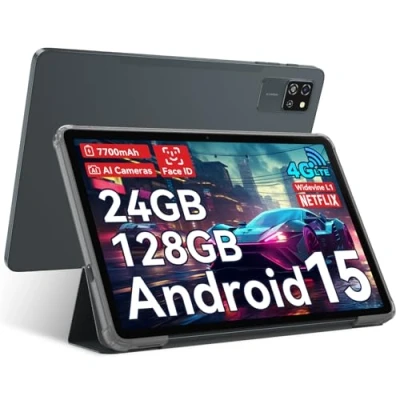 Abbildung von Blackview Tab60 Pro Android 15 Tablet 10 Zoll, 24GB(8GB+16GB Erweiterung) RAM+128GB ROM(2TB TF), Dual 4G LTE SIM,Octa Core PC Tablets, 7700mAh Akku, Widevine L1 HD Display, 5G WiFi, Face ID, GPS