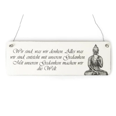 Abbildung von Interluxe Shabby Vintage Schild Dekoschild WIR SIND was Denken Buddha Zitat Holzschild Landhaus Chic
