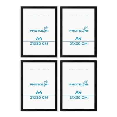 Abbildung von PHOTOLINI Bilderrahmen 4er Set 21x30 cm / DIN A4 Modern Schmal mit Acrylglas