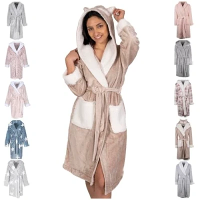 Abbildung von Light &amp; Shade Pretty Woman PWD2158 Damen Koralle Supersoft Fleece Morgenmantel Bademantel, Braun, S/M