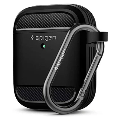 Abbildung von Spigen Rugged Armor Entwickelt für Apple Airpods 1 &amp; 2 Hülle Case [Front LED sichtbar] Schwarz