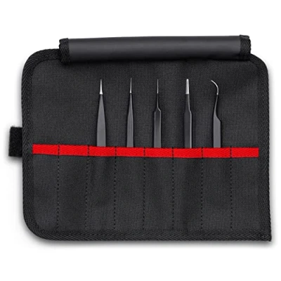 Abbildung von Knipex 5 teiliges Edelstahl Pinzetten Set in Werkzeugrolle, ESD (920001ESD)