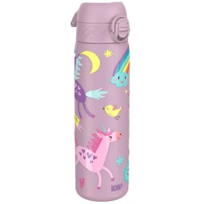 Abbildung von ION8 Vakuumisolierte Edelstahl Trinkflasche, 500 ml, Auslaufsicher, Einhandöffnung, Sichere Verriegelung, Spülmaschinenfest, Tragegriff, Leicht zu Reinigen, Langlebig &amp; Kratzfest, Einhorn Design