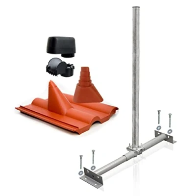Abbildung von SkyRevolt Dachsparrenhalter Satellitenschüssel Montage Set Sparrenhalter 60mm Mast Frankfurter SAT Ziegel rot Mastkappe