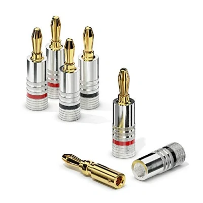 Abbildung von Sonero® Bananenstecker 4er Set, für alle Lautsprecherkabel mit einem Durchmesser bis max. 6mm², 4 Stück Farbcodierung (12x rot, 12x schwarz), 24k vergoldet