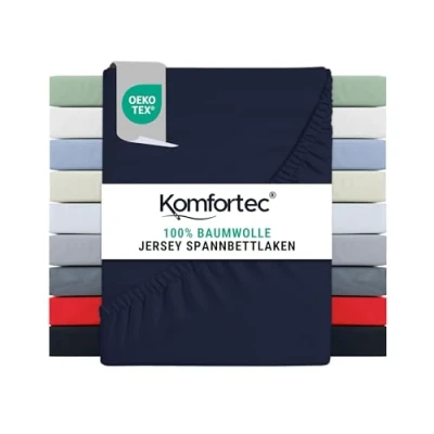 Abbildung von Komfortec Jersey Spannbettlaken 160x200 cm, 100% Baumwolle, Blau