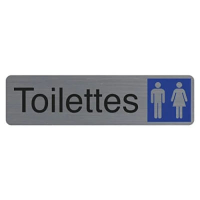 Abbildung von Exacompta 67151E 1 Türschild selbstklebend Toilette Dame/Herren Wandschild bedruckt auf allen Untergründen Aluminium gebürstet Maße: 16,5 x 4,4 cm