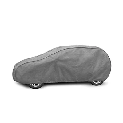 Abbildung von Autoabdeckung Wasserfest &amp; Extrastark Atmungsaktive Autoplane Abdeckplane gegen Regen Schnee Wind UV Strahlung Laub und anderen Schmutz Autogarage Grau, L1 HB/Kombi L: 405 430cm / H: 126 136cm