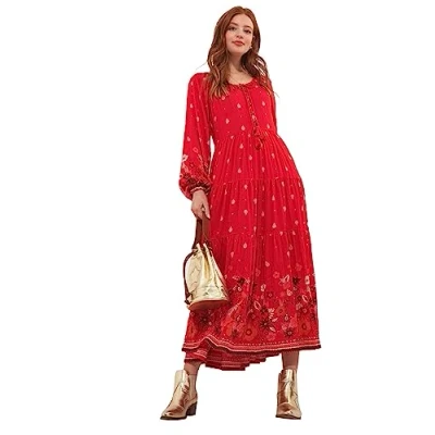Abbildung von Joe Browns Damen Midaxi Boarder Print und lockerer Passform Lässiges Kleid, rot, 40