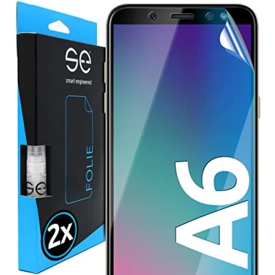 Abbildung von s.e Schutzfolie für Samsung Galaxy A6, 2 Stück, Full Screen, Positionierhilfe, A6 Panzerfolie, transparente Displayfolie, funktionierende Alternative zu Schutzglas, Schutzglasfolie