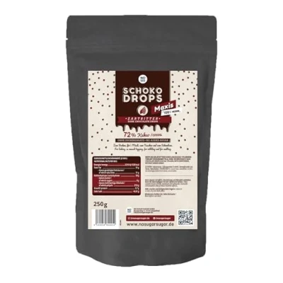 Abbildung von NO SUGAR Zartbitter Schokoladendrops mit 60% Kakao Anteil (250g) Hergestellt ohne Zuckerzusatz, gesüßt Erythrit und Stevia