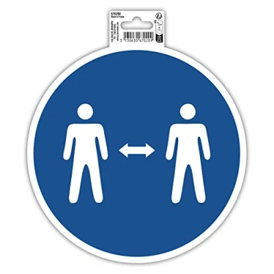 Abbildung von Exacompta 67020E Abstand halten Klebeschild Ø20cm Blau aus UV beständigem PVC Hinweisschild Schilder Warnhinweis Sticker Aufkleber Türschild