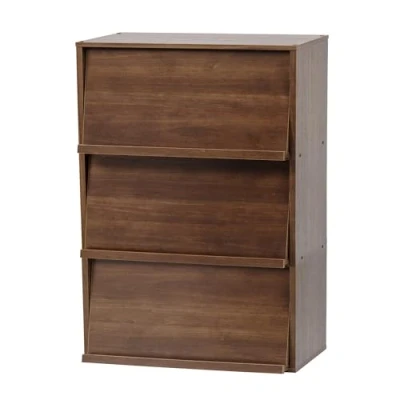 Abbildung von Iris Ohyama, Möbel, Bücherregal, Aufbewahrungsregal, 3 Klapptüren, Design, Modern, Mehrzweck, Büro, Schlafzimmer, Wohnzimmer Flap Rack CHR Braun