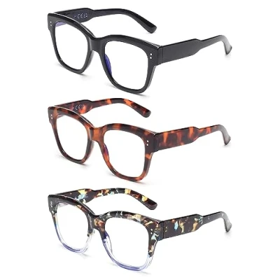 Abbildung von JM 3er Pack übergroße Quadratische Lesebrille, Brille Blaulichtfilter Damen Computerleser