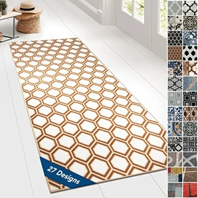 Abbildung von Floordirekt Teppichläufer mit Muster maßgefertigter Feinschlingen Teppich Läufer für Küche, Flur &amp; Wohnraum Ornament Vintage Orient Gitter (80 x 150 cm, Cardiff)