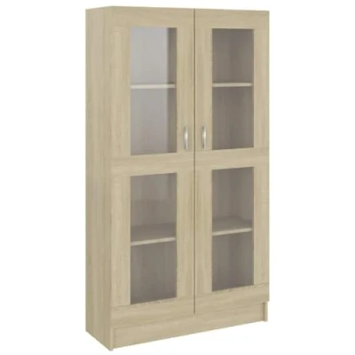 Abbildung von vidaXL Vitrinenschrank Bücherschrank Aktenschrank Büroschrank Vitrine Schrank Bücherregal Standvitrine Sonoma Eiche 82,5x30,5x150cm Holzwerkstoff