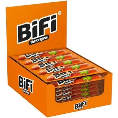 Abbildung von BiFi Original Salami Sticks 64er Pack (64 x 18.5g) Wurst Snack To Go Luftgetrocknet Fleisch &amp; Wurstwaren Paket mit Pfeffer, Koriander und Knoblauch Ideale Knabberbox Wurstpaket