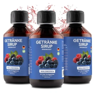 Abbildung von hCGC® Immunsystem Sirup SpeedBoost 3x 250ml, Vegan Zuckerfreies Getränkekonzentrat für 12,5L Fertiggetränk Fruchtsirup Booster mit Vitaminen, Magnesium &amp; L Carnitin Waldbeere