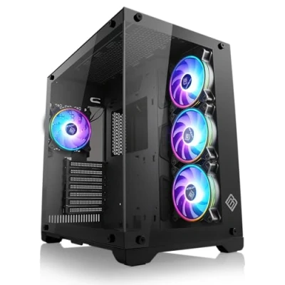 Abbildung von Gaming PC Gehäuse VITRUM Midi Tower, aRGB Beleuchtung (inkl. Steuerung), Glas Seitenteil, vormontierte Lüfter, ATX, mATX, Mini ITX, schwarz