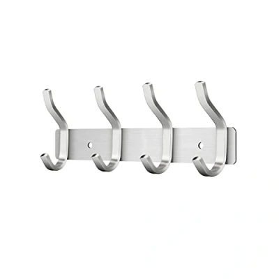 Abbildung von MEIJO Garderobenhaken Edelstahl, Hakenleiste Kleiderhaken Wand mit 4 Haken, Garderobe Garderobenleiste Wandgarderobe für Schlafzimmer Bad Küche (Silber, Haken)