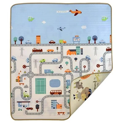 Abbildung von Humbi Spielmatte Schaumstoff EPE Krabbeldecke für Babys und Kinder Krabbelmatte Bodenschutz doppelseitig wasserdicht mit Tragetasche (150 x 100 1 cm)