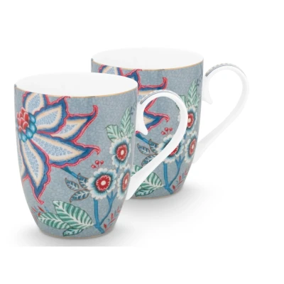 Abbildung von PIP STUDIO Flower Festival Henkelbecher Light Blue 350ml Set2