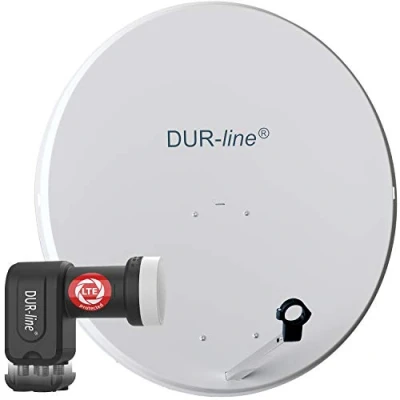Abbildung von DUR line MDA 90 Hellgrau Digiatale 4 Teilnehmer Satellitenschüssel Komplett Anlage mit +Ultra Quad LNB [Camping, Astra 19,2, DVB S/S2, Full HD, 4K, 3D]