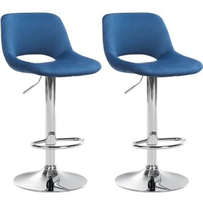 Abbildung von CLP 2er Set Barhocker Camden I Samt Bezug, Farbe:blau, Material Gestell:Metall in Chromoptik