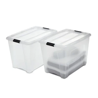 Abbildung von Iris Ohyama Aufbewahrungsboxen mit Deckel, 60L, 2er Set, Transparent, Sicherer Verschluss, Stapelbar, Griffe, für Schlafzimmer, Schrank, Organisation, BPA freies Plastik, Ordnungsboxen, NTB 60