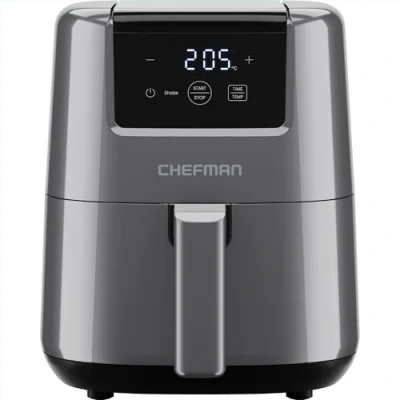 Abbildung von Chefman 2L Mini Heißluftfritteuse platzsparende Heissluftfritteuse, antihaftbeschichtet und spülmaschinenfest, schnelle &amp; einfache Mahlzeiten, mit digitalem Timer Schüttelerinnerung Grau