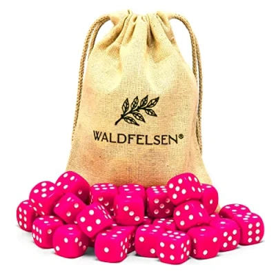 Abbildung von Waldfelsen 6, 12, 20, 30 oder 50 hochqualitative Würfel Standardgröße 16 mm Acrylwürfel Knobel Spielwürfel Dice 6 seitig sechsseitig Spielzubehör Set mit Stoffbeutel (Pink, Stück)