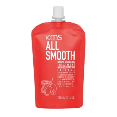Abbildung von KMS ALLSMOOTH Intense Nourishing Treatmentfür mittelstarkes bis starkes, kräftiges Haar, Anti Frizz, Haarbuch, Glätte, upgecycelte Olive, ohne Silikone, vegane Formulierung,100ml