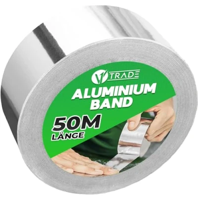 Abbildung von V1 TRADE Aluminium Klebeband Hitzebeständiges 48mm x 50m 1 Rolle Wasserdichtes Alu zum Reparieren von Metalloberflächen Metallklebeband UV Beständig Starke Aluband Selbstklebend