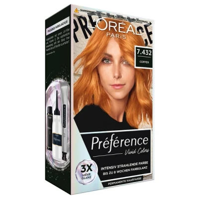 Abbildung von L&#039;Oréal Paris intensive dauerhafte Haarfarbe, Bis zu 8 Wochen glänzendes Haar und Farbe, Préférence Vivid Colors, Farbe: 7.432 COPPER, 1 Stück