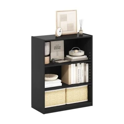Abbildung von Furinno Gehry 3 stufiges Bücherregal mit verstellbaren Regalen, Schwarzwood