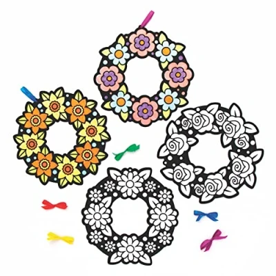 Abbildung von Baker Ross AX882 Samtstoff Blumenkränze Bastelset 10er Pack, für Kinder zum Ausmalen, Basteln und Dekorieren
